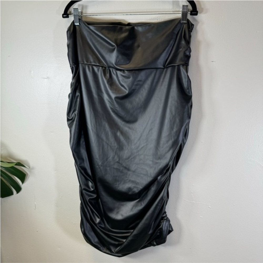 NWT black faux leather midi maxi skirt ruched plus size 2X